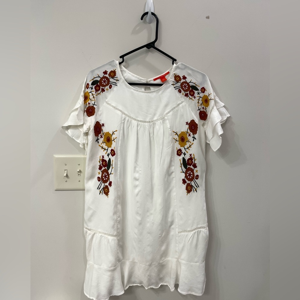 Chelsea and Violet Floral Embroidered White Girly Ruffled Mini Dress Size XS